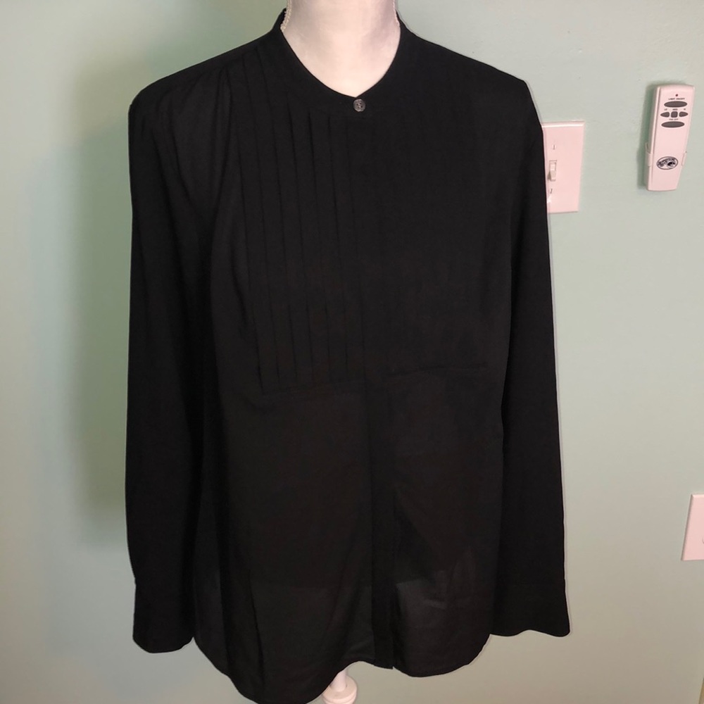 J. Crew Black Pleated Button Up Top Blouse